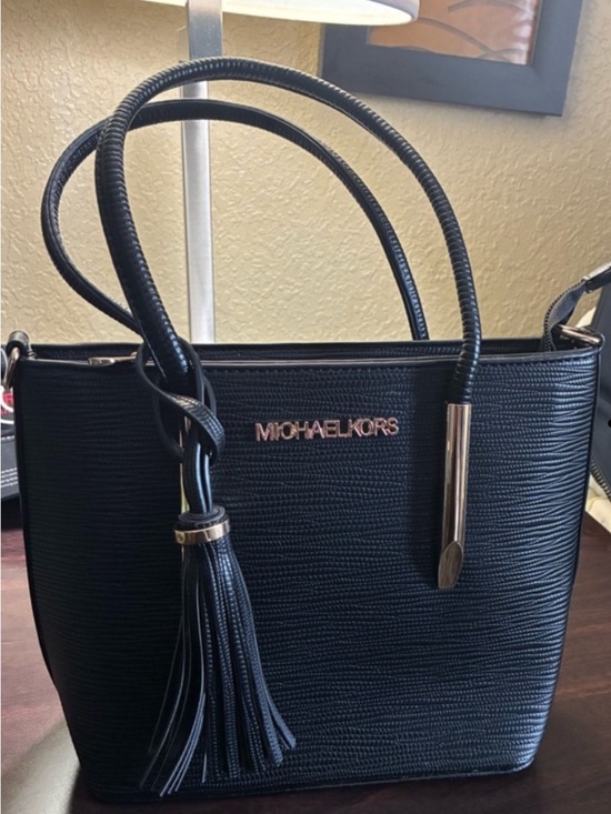 Michael Kors Handbags - Michael Kors Black Textured Tote with Tassel and Gold Hardware